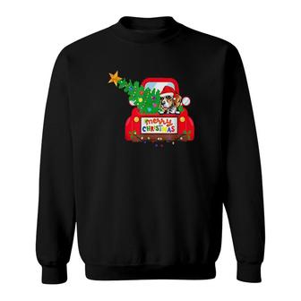 Beagle Dog Riding Red Truck Christmas Sweatshirt | Mazezy