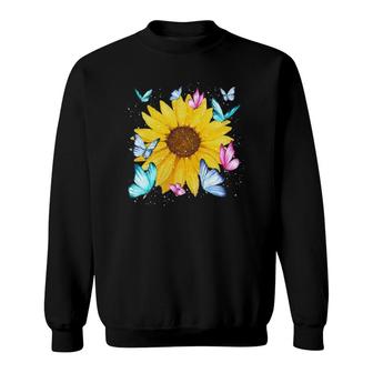 Beautiful Nature Yellow Flowers Florist Butterfly Sunflower Sweatshirt | Mazezy