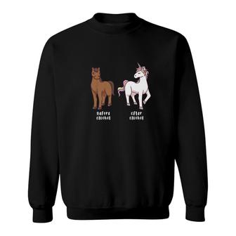 Before Alcohol Horse After Alcohol Unicorn Funny Sweatshirt - Thegiftio UK