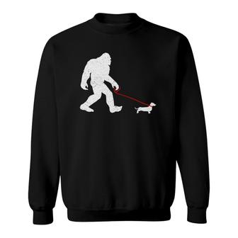 Bigfoot Walking Dachshund Weiner Dog Sasquatch Gifts Sweatshirt | Mazezy