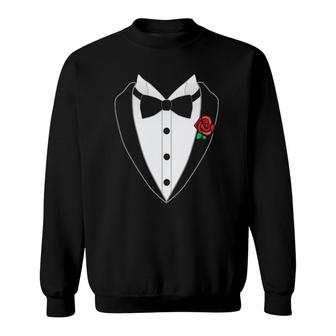 Black And White Tuxedo Bow Tie Red Rose Gift Sweatshirt | Mazezy