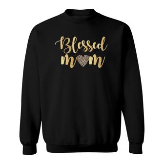 Blessed Mom Leopard Print Gold Text Mother's Day Gift Sweatshirt | Mazezy