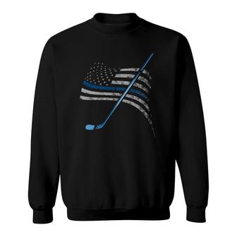 Blue Line Usa American Flag Hockey Player Gift Sweatshirt | Mazezy