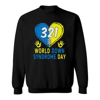 Blue Yellow Heart 21 World Down Syndrome Awareness Day Sweatshirt | Mazezy