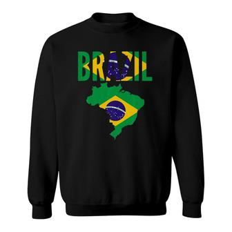 Brazilian Gift Brazil Country Map Flag Premium Sweatshirt | Mazezy