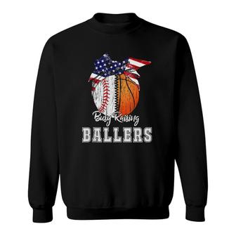 Busy Raising Ballers Baseball Basketball Sweatshirt | Mazezy