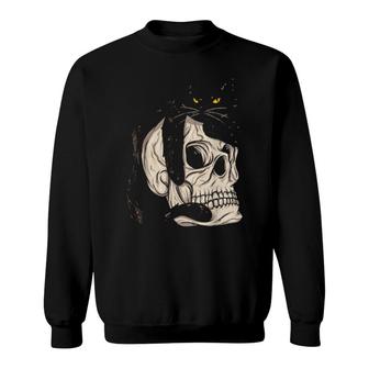 Cat Creepy Cat Goth Skull Gothic Sweatshirt | Mazezy