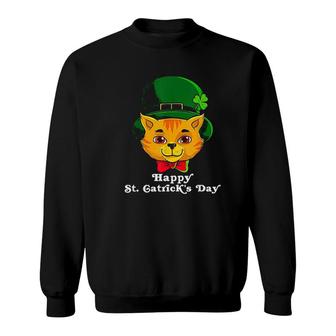 Cat Leprechaun Happy St Catricks Day Patricks Pun Sweatshirt | Mazezy