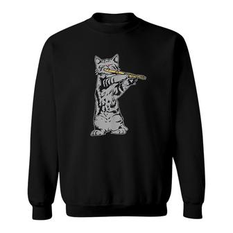 Cat Playing Flute Cool Musician Marching Band V2 Sweatshirt - Thegiftio