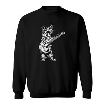 Cat Rocker Funny Kitty Plays Guitar Sweatshirt | Mazezy