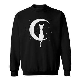 Cat Sitting On Crescent Moon Sweatshirt | Mazezy