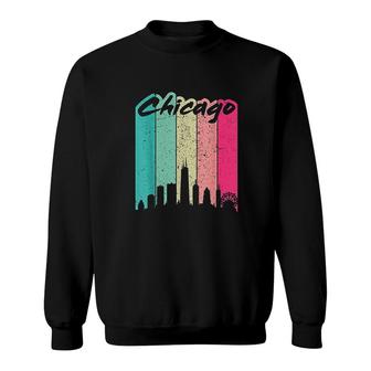 Chicago 80's Retro Vintage Chicago Skyline Sweatshirt - Thegiftio