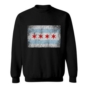 Chicago Flag Distressed Vintage Style Pride Men Women Gift Raglan Baseball Tee Sweatshirt | Mazezy