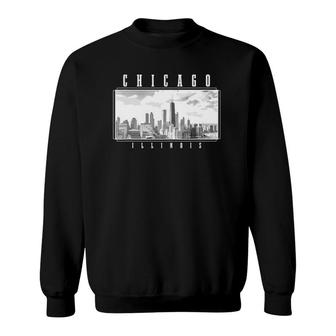 Chicago Illinois Skyline Pride Black & White Vintage Chicago Sweatshirt | Mazezy