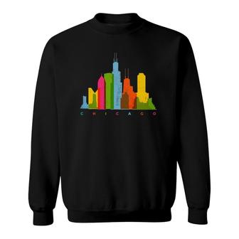 Chicago Skyline Illinois Colorful Retro Vintage Chicago Sweatshirt | Mazezy