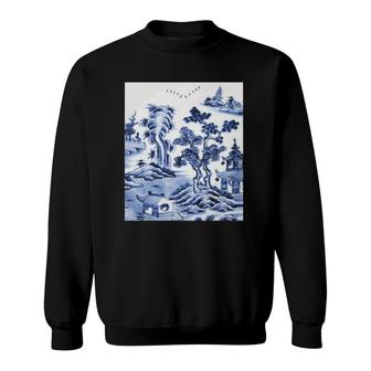 Chinese Porcelain Delft Blue And White Pottery Sweatshirt | Mazezy