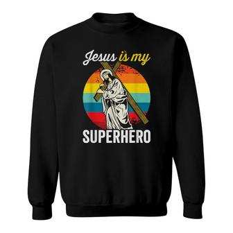 Christian Retro Sunset Jesus Is My Superhero Sweatshirt | Mazezy