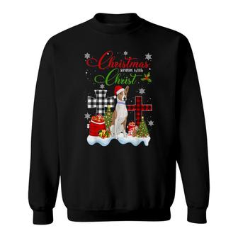 Christmas Begins With Christ Basenji Xmas Cross Sweatshirt | Mazezy