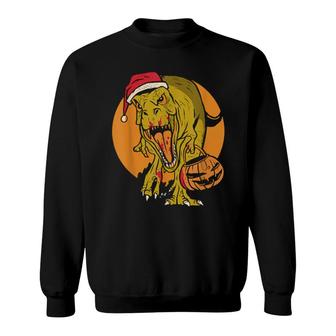 Christmas Dinosaur Pumkin Blood Halloween Saurus Xmas For Men & Women Sweatshirt | Mazezy