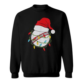 Christmas Lights Santa Hat Cricket Ball Sports Xmas Sweatshirt | Mazezy