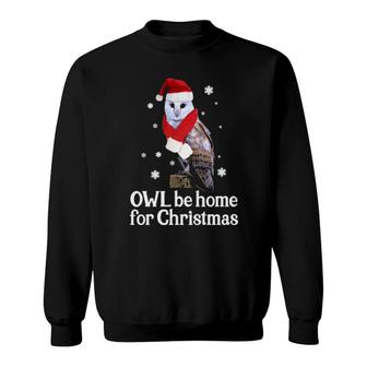 Christmas Owl Be Home For Christmas Santa Hat & Scarf Barn O Sweatshirt | Mazezy