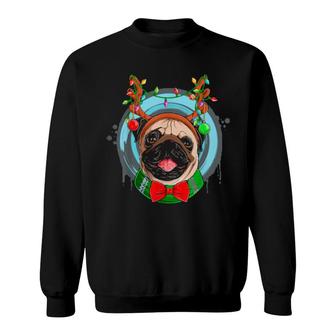 Christmas Pug Dog Head Wearing Reindeer Antlers Sweatshirt | Mazezy