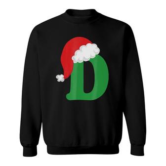 Christmas Santa Hat Letter D Monogram Holiday Photo Sweatshirt | Mazezy DE