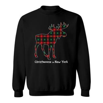 Christmoose In New York Moose Buffalo Red & Green Plaid Sweatshirt | Mazezy