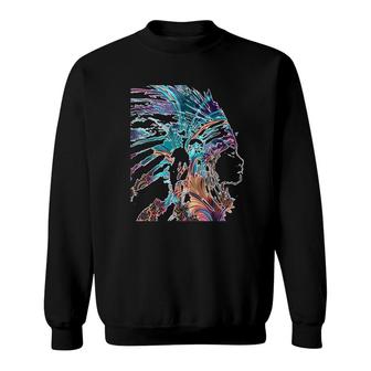 Colorful Headdress Native American Indian Traditional Art Sweatshirt | Mazezy
