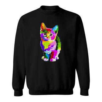 Colorful Pop Art Cat Lover Dad Mom, Boy Girl Funny Sweatshirt | Mazezy