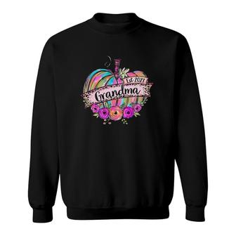 Colorful Pumpkin Grandma Est2021 Floral Grandmother Gift Sweatshirt | Mazezy