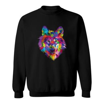 Colorful Wolfs Head Pop Art Style Sweatshirt | Mazezy