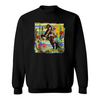 Cowgirl Rodeo Bucking Horse Cactus Sweatshirt | Mazezy