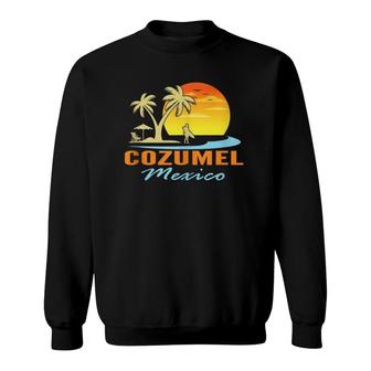 Cozumel Mexico Beach Sunset Palm Trees Ocean Surfer Sweatshirt | Mazezy UK