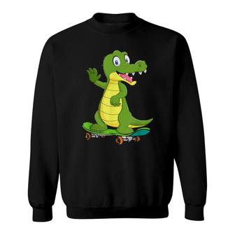 Crocodile With A Skateboard, Skateboarding Skater Boy Sweatshirt | Mazezy
