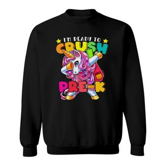 Crush Pre-K Dabbing Unicorn Back To School Girls Gift Sweatshirt | Mazezy