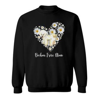 Cute Bichon Frise & Daisy Flower Heart Mother's Day Sweatshirt | Mazezy