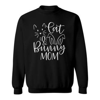 Cute Cat And Bunny Mom Design - Rabbit And Cat Owner Sweatshirt | Mazezy