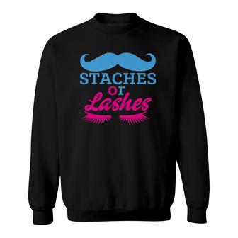 Cute Gender Reveal Staches Or Lashes Design Sweatshirt | Mazezy
