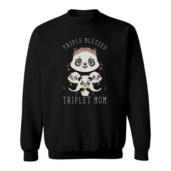Cute Mothers Day Gift For Triplet Mother Blessed Mom Panda Sweatshirt - Thegiftio UK