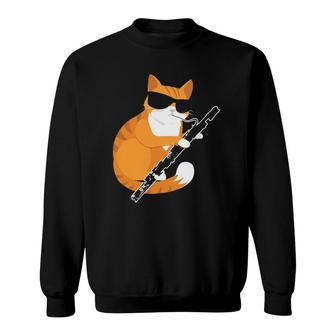 Cute Music Cat Sunglasses Musical Instrument Bassoon Player Sweatshirt | Mazezy