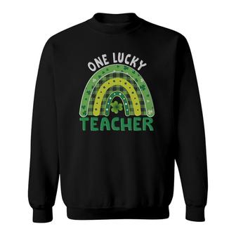 Cute One Lucky Teacher Rainbow Embroidery Style Sweatshirt | Mazezy