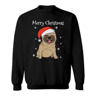 Cute Pug Dog Santa Hat Merry Christmas Xmas Sweatshirt | Mazezy