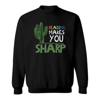 Cute Reading Design Sharp Cactus Teacher Gift Idea Sweatshirt | Mazezy