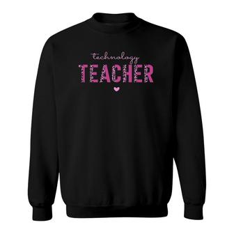 Cute Technology Teacher Tech Stem Pink Leopard Print Cheetah Sweatshirt | Mazezy