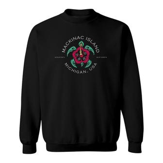 Cute Vintage Souvenir Mackinac Island Turtle Hibiscus Sweatshirt | Mazezy