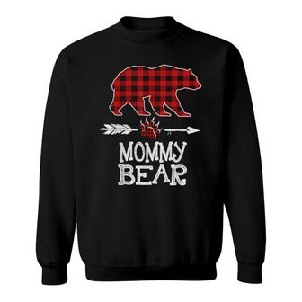Cutest Dark Red Pleid Xmas Pajama Family Great Mommy Bear Sweatshirt | Mazezy