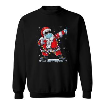 Dabbing Santa Christmas Wear Mask Tree Lights Funny Xmas Sweatshirt - Thegiftio UK