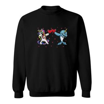 Dabbing Unicorn Narwhal Heart Valentines Day Gift Boys Girls Sweatshirt | Mazezy