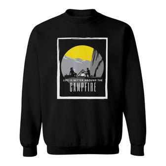 Dad And Son Outdoor Campfire On Mountain Summertime Sweatshirt | Mazezy